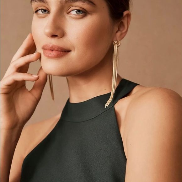 BHLDN sz 10 Seraphina Crepe Maxi gown in forest high neck open back detail - Picture 4 of 14